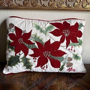 Secret Celebrity Throw Pillow Decor Poinsettia Christmas Down‎ Filled 16" x 12"
